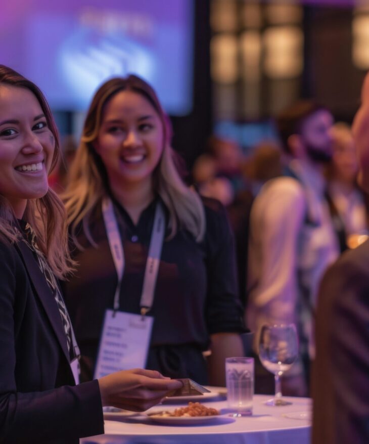 Business professionals networking at a corporate event